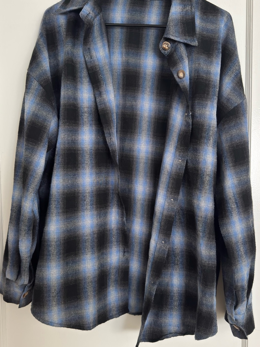 Blue and Black Plaid Button-Up Shirt